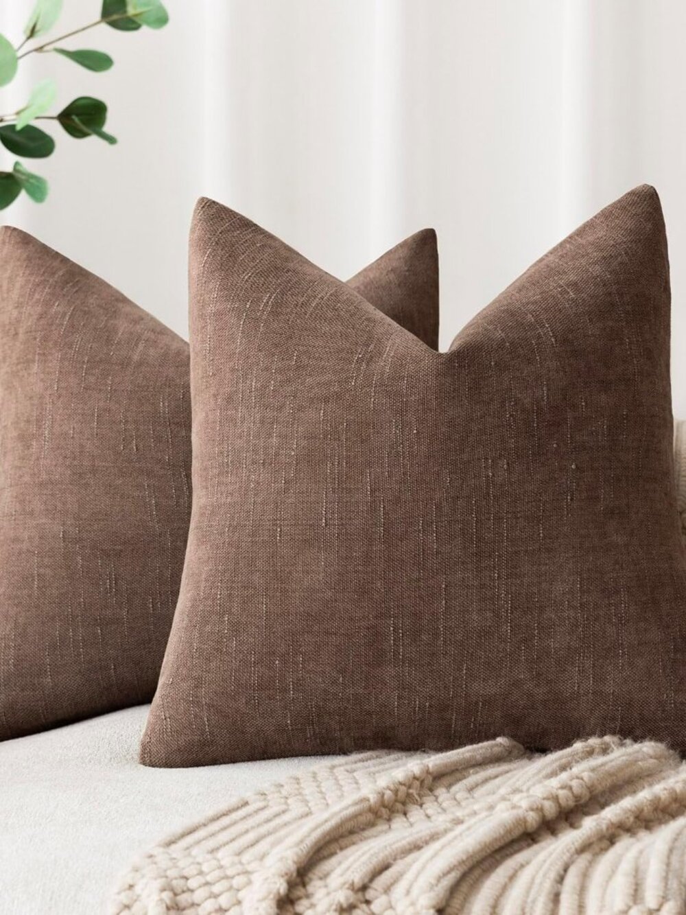 Foindtower Textured Chenille Throw Decorative Pillow Covers 22X22 Chocolte